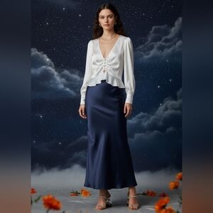 For Love And Lemons White Isabella Ruched Satin Blouse